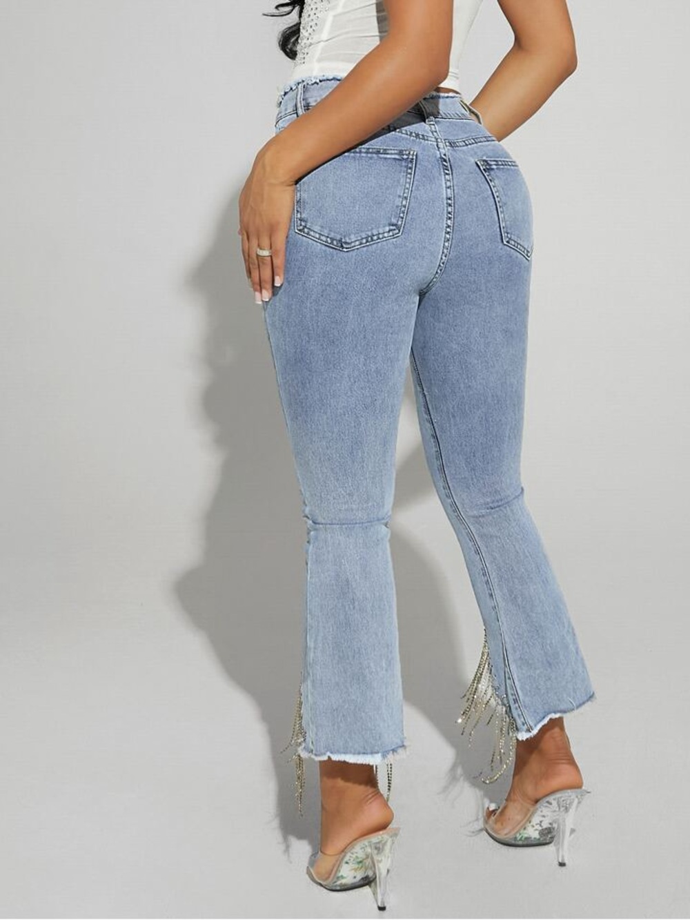 High Rise Rhinestones Fringe Jeans - Picture 6 of 6